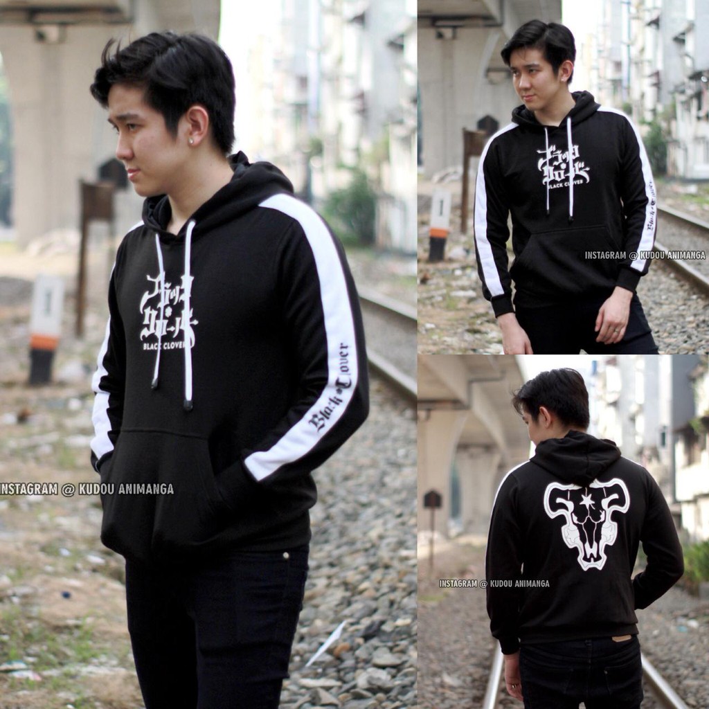 Sweater Blackbull stripe Asta Black Clover Stripe Cotton Fleece