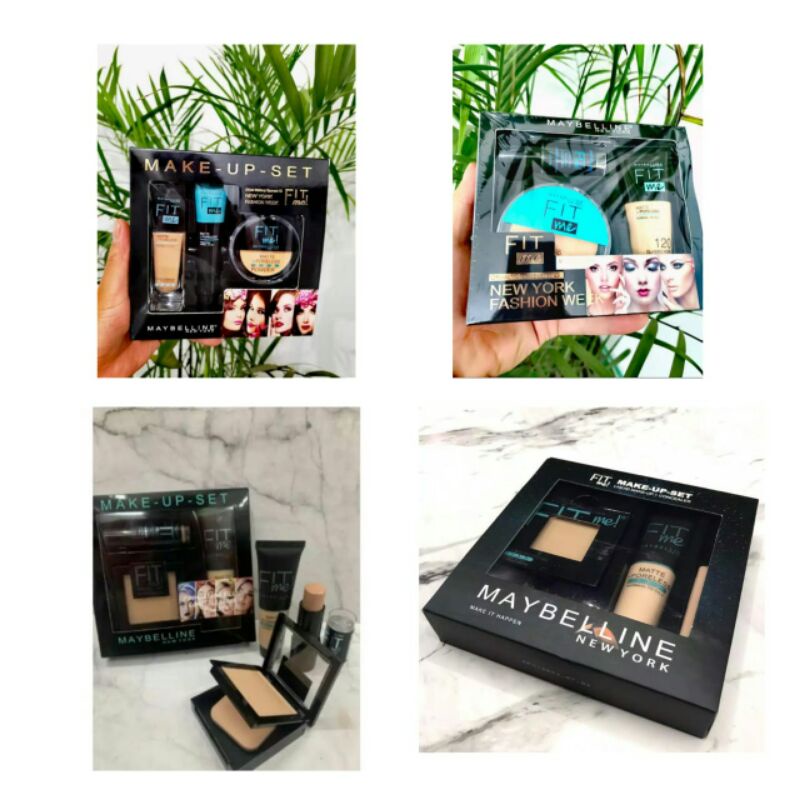 Maybelline Fit Me Set Foundation Bedak Concealer 4in1 - 3in1- 2in1 /  MAKE UP SET 3IN1