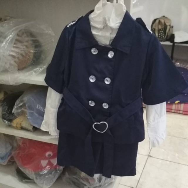 [JOYLEEN BEBE] Setelan navy Buckle Heart Stelan hitam gaya korea Baju sekolah korea Setelan formal