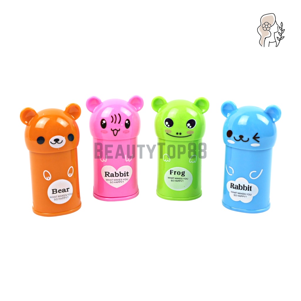 Serutan Karakter Fancy Dengan Penghapus / Rautan 2 Lubang Kepala Rabbit Bear Frog / 2 in 1 Sharpener Eraser