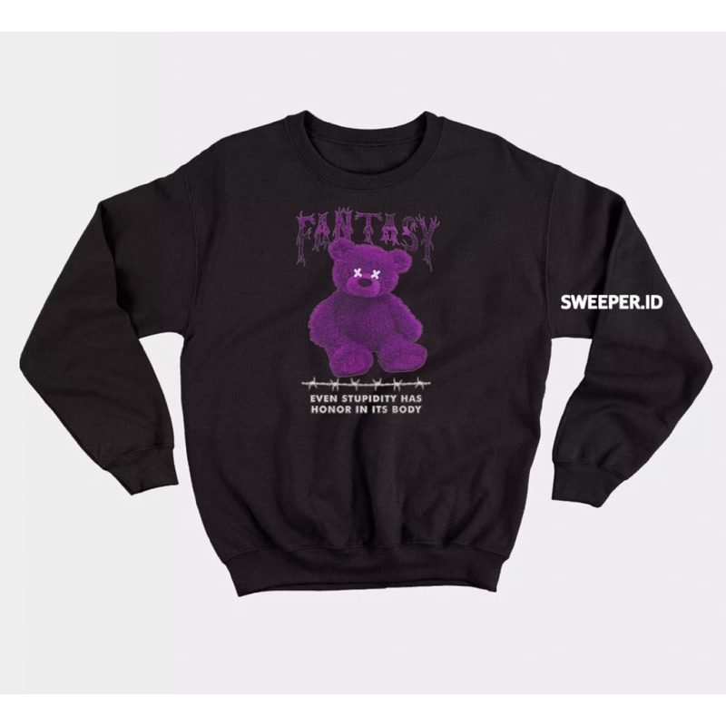 SWEATER CREWNECK MOTIF BEAR FANTASY PRIA &amp; WANITA BAHAN FLEECE