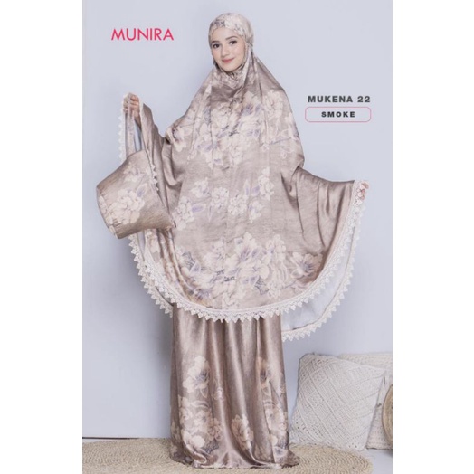 Mukena Premium 22 by Munira|Mukena Mewah|Mukena Motif Bunga Prin|Mukena Satin Armani Silk|Mukena Lem