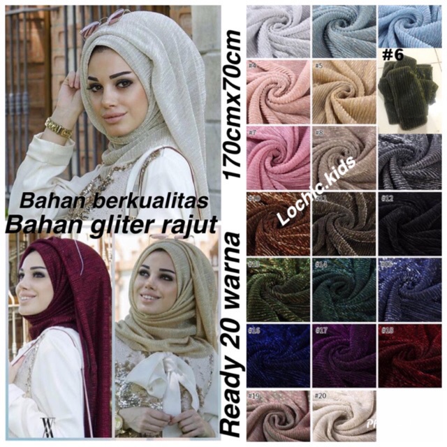 (Lochic) 1-20 Pashmina Gliter Garis -Garis Import