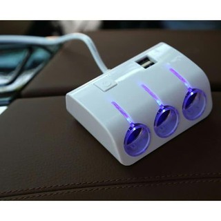 Dijual 3 socket car charger cigarette lighter with LED