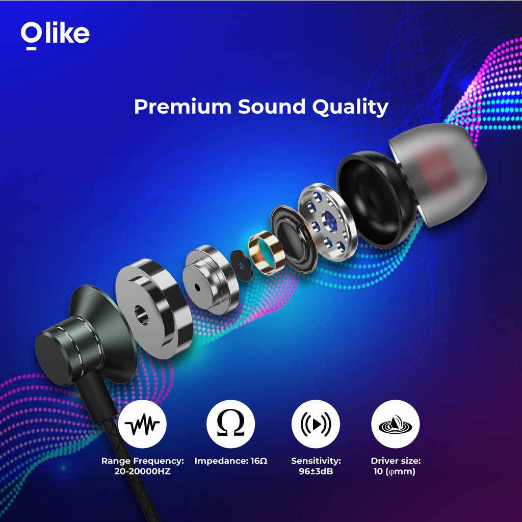 OLIKE HEADSET HANDSFREE 3.5MM WIRED EARPHONE NOISE REDUCTION METAL E13 - LIVE