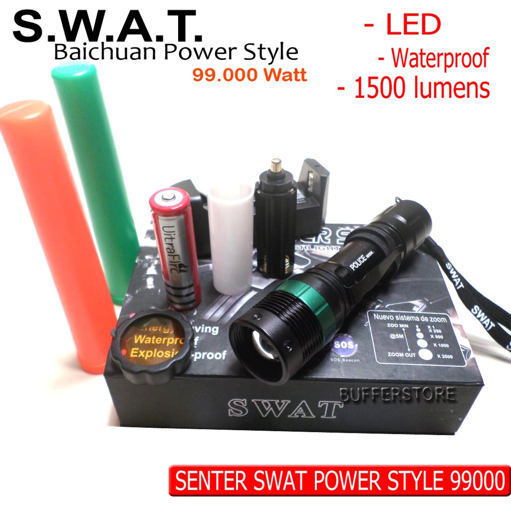 Senter Swat Power Style 99000 Watt Baichuan 1500 Lumens