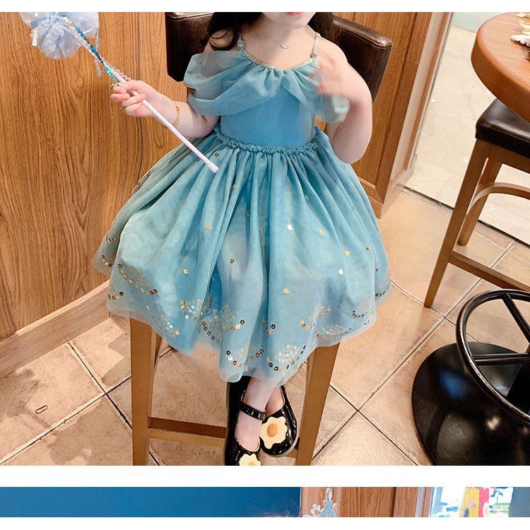 Dress Anak Perempuan Import Stapless Motif Elegent Princess Warna Biru Korean dan Japanese Style