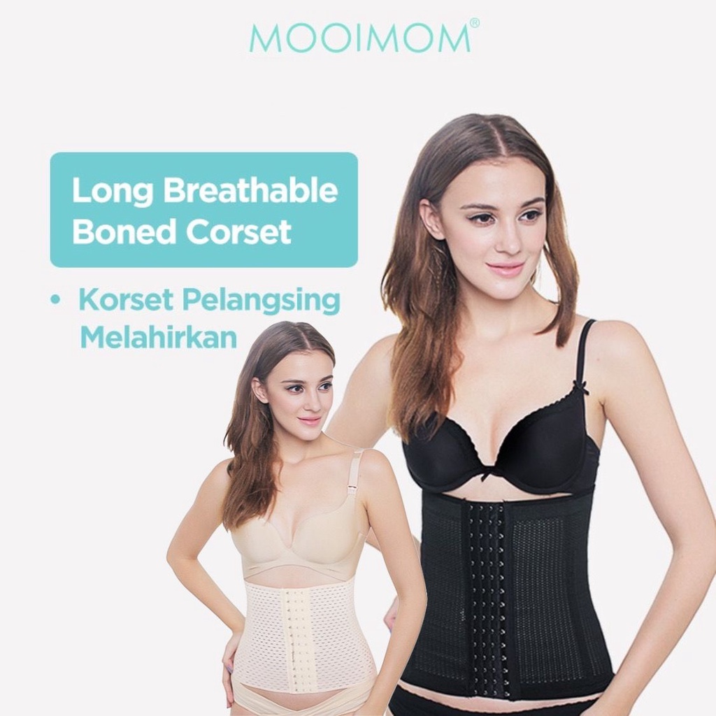 Mooimom - C2902 / CRS2108 Long Breathable Boned Corset - Korset Pelangsing Pasca Melahirkan - Korset Melahirkan