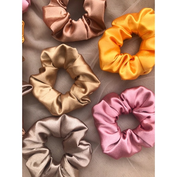 HEADBAND SCRUNCHIE GLOSSY SATEEN SILK PREMIUM GAYA KOREA