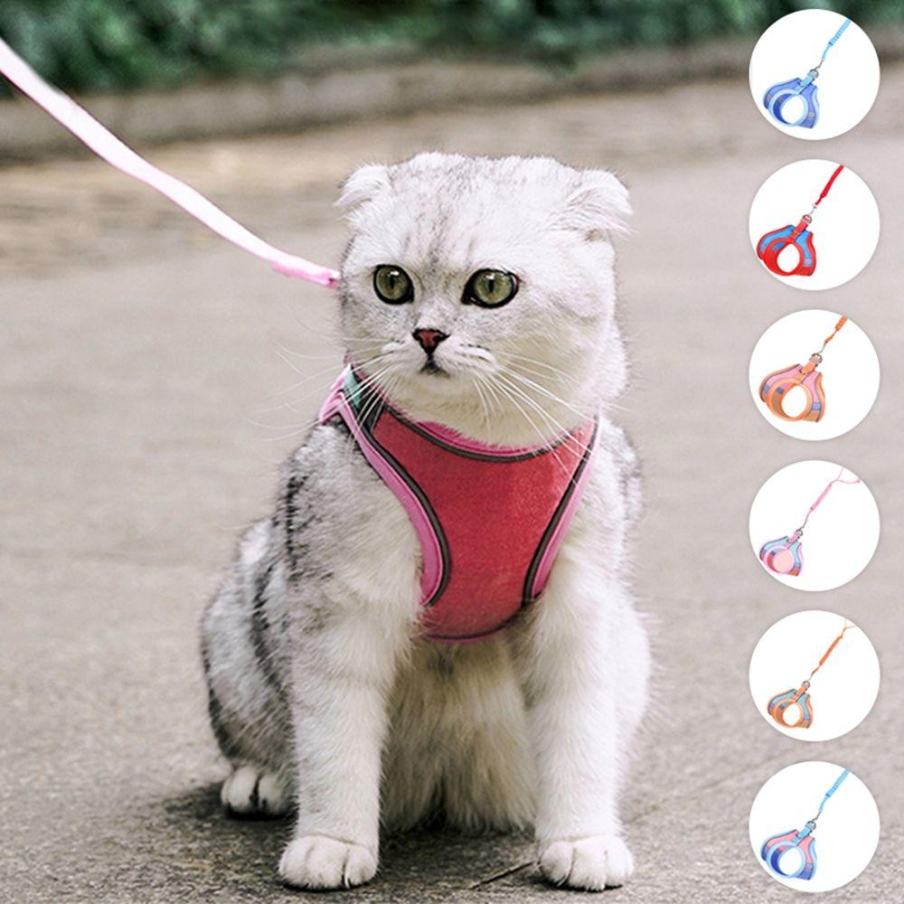 Nickolas1 Cat Harness Dengan Tali Reflektif Luar Ruangan Anjing Tali Lembut Rompi Harness Bernapas Hewan Peliharaan Rompi