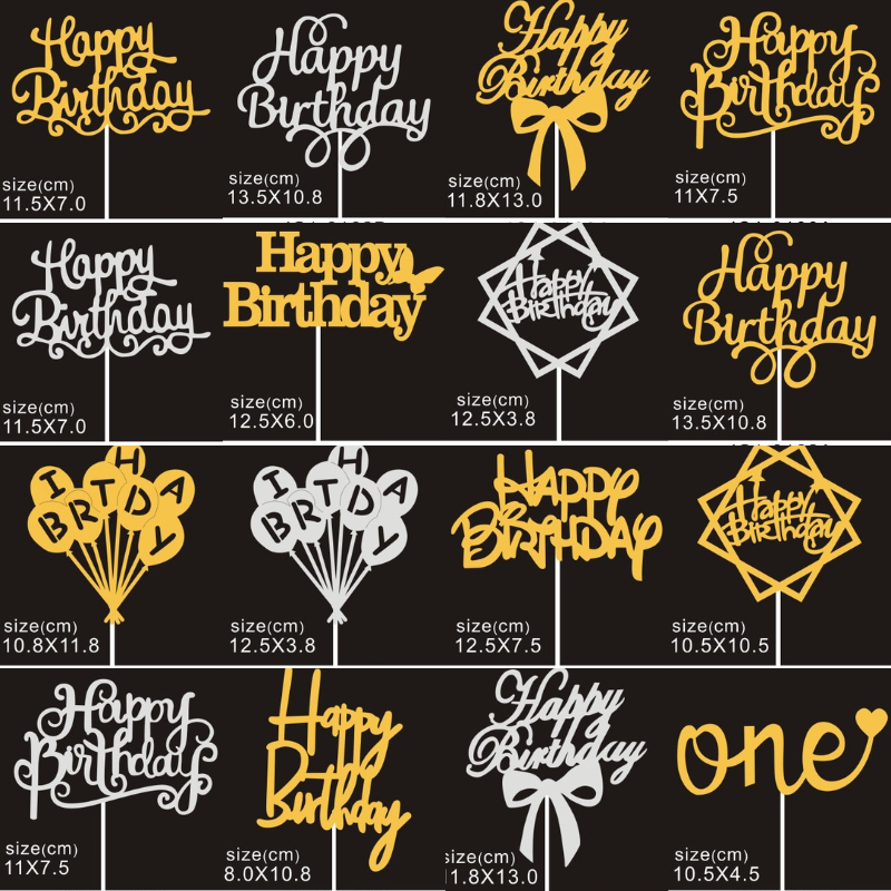 Magic789 1pc Topper Kue Tulisan Happy Birthday Warna Goldsilver Untuk Dekorasi Pesta Ulang Tahun Bayi