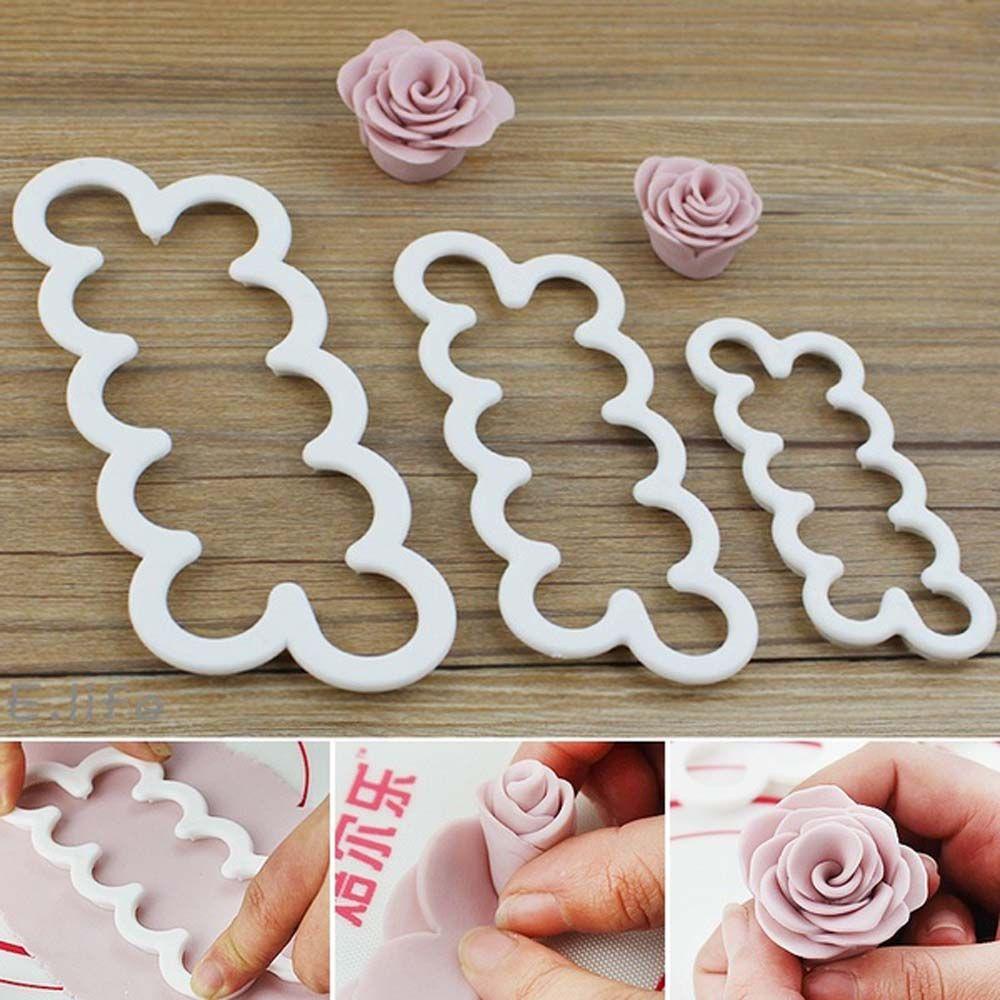Preva 3PCS Cetakan Kue Bunga Mawar DIY Fondant Sugarcraft Baking Mold