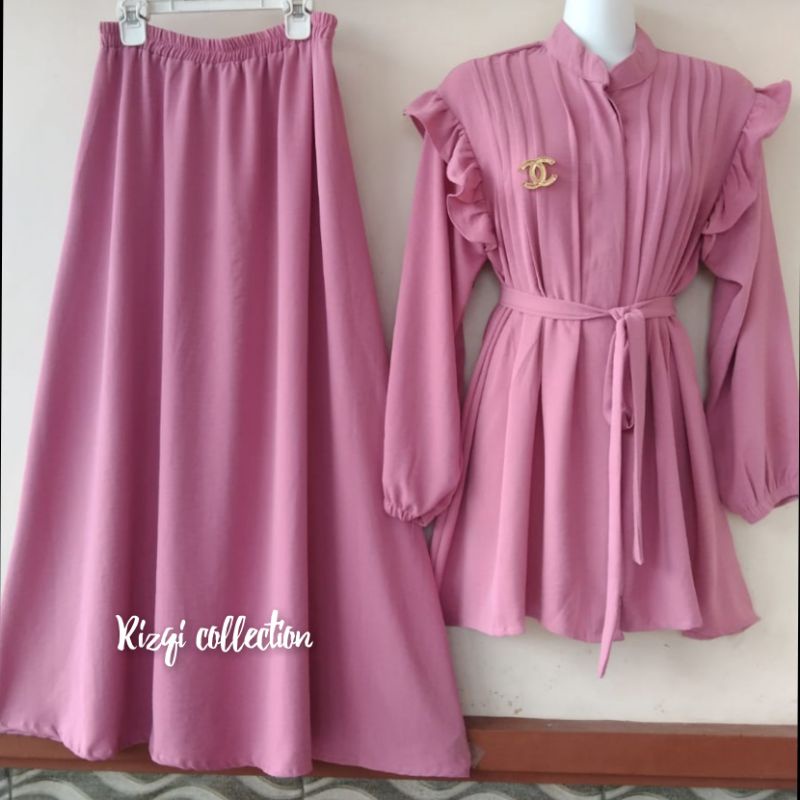 SET BLOUSE WANITA TERBARU | JIHAN SET | BLOUSE KEKINIAN | ROK | CRINKLE POLOS FREE BROSS BY RIZQI COLLECTION