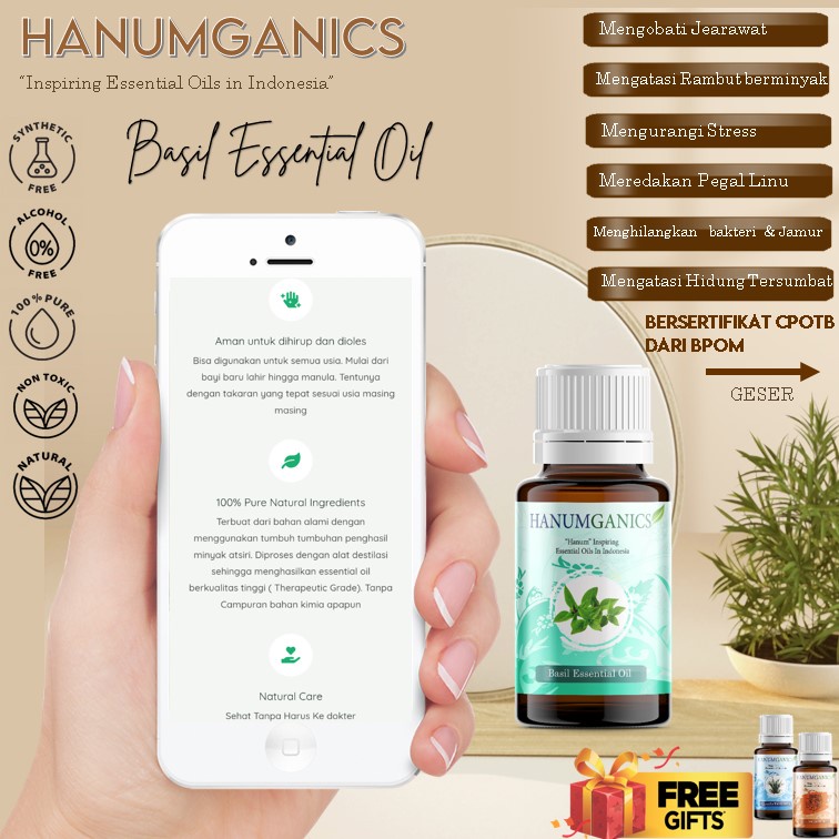 Hanumganics Herbal Basil Essential oil minyak Kemangi 100% Murni Essensial Aromaterapi atsiri