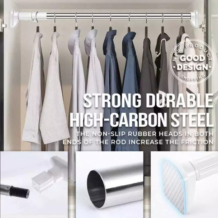 Tiang Shower / Tiang Tirai Baju Stainless Gantungan Serbaguna / Tiang Multifungsi  110-200cm / Tiang Serbaguna /Tiang Multipurpose-Sc