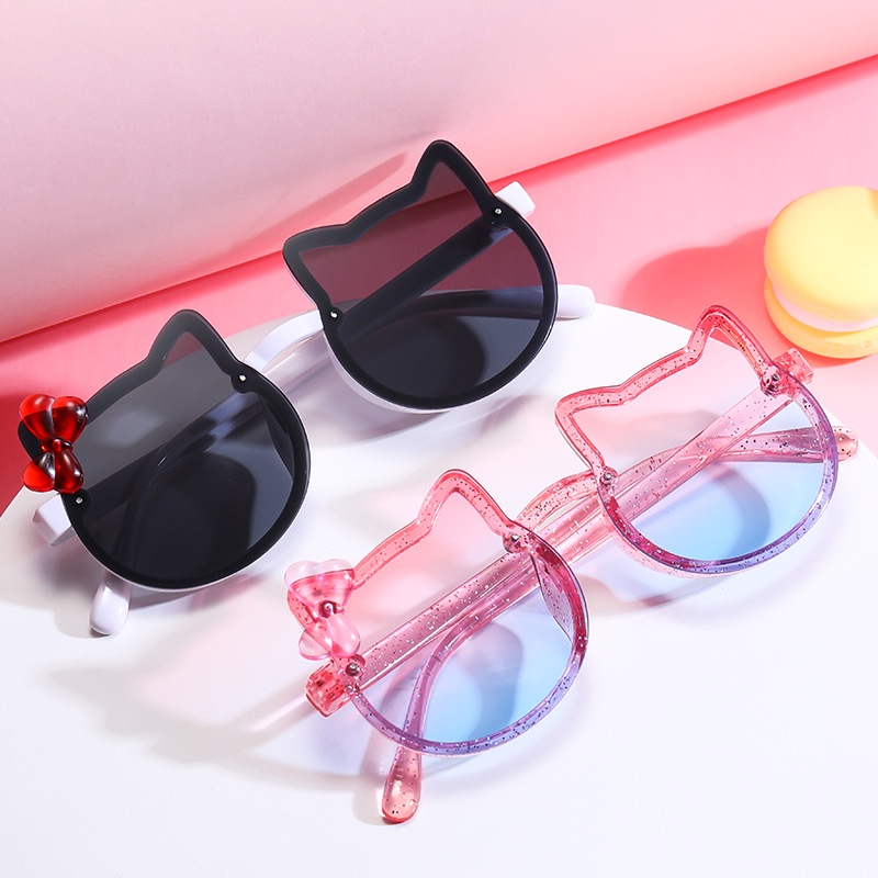 （YUZHU）COD Kacamata Bayi Color Bow Sunglasses Kacamata Fashion Korea Hello Kitty Print Shiny Sunglasses