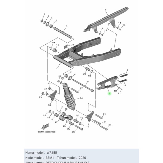 KARET ARM TAHANAN RANTAI WR155 WR 155 ASLI ORI YAMAHA B3M F2151 00