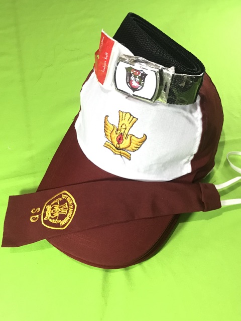 Paket Topi SD MERAH PUTIH Bordir + Gesper + Dasi Bordir PEREMPUAN