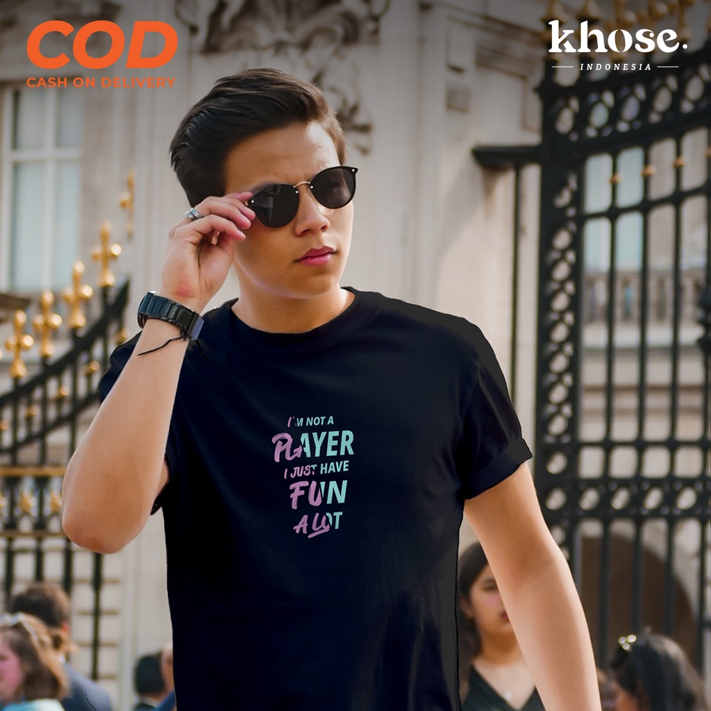 KHOSE Kaos Unisex PLAYER HAVE FUN Kode S-41 Katun 100% / Kaos Basic Pria dan Wanita