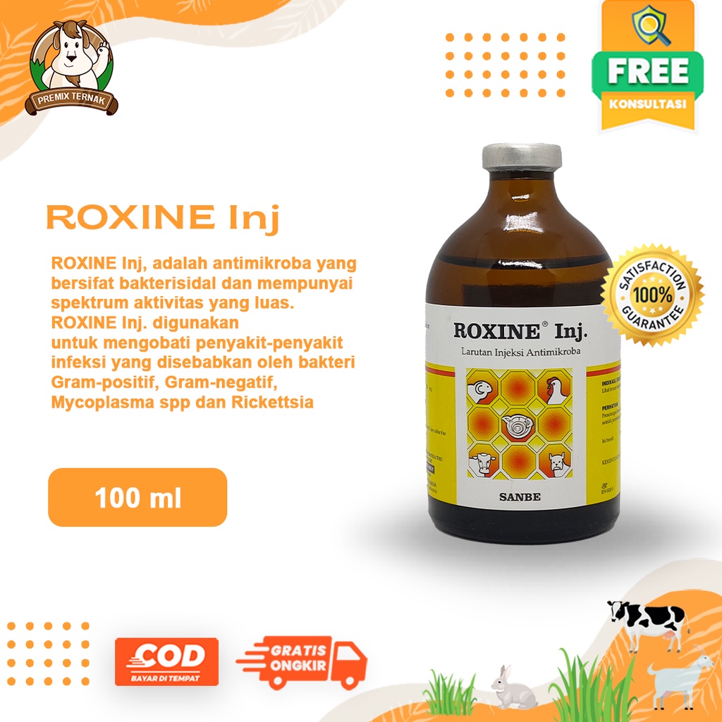 ROXINE 100ML ROXINE 50ML - Antibiotik Sapi kambing - Obat Infeksi Pernafasan CRD Hewan Ngorok Cekres Enrofloxacin