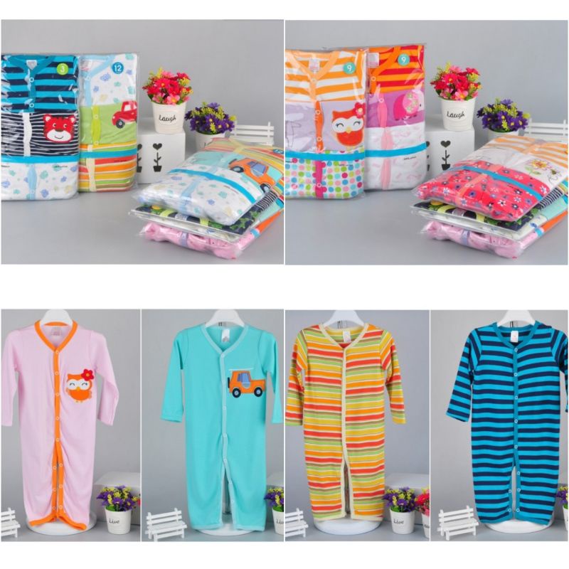 SALE CUCI GUDANG pilih motif [3pcs] baju tidur jumpsuit panjang import sleepsuit buka kaki