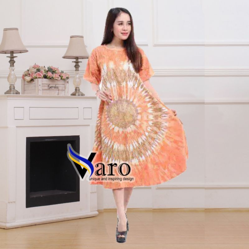 [GROSIR] Daster Kaos Payung Busui Tiedye XXL Jumbo Klok A Busui Resleting-Zip  Ow Oren