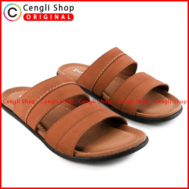 PL52 SANDAL SLIDE PLAYBOY PRIA ORIGINAL CASUAL KULIT BRANDED COKLAT