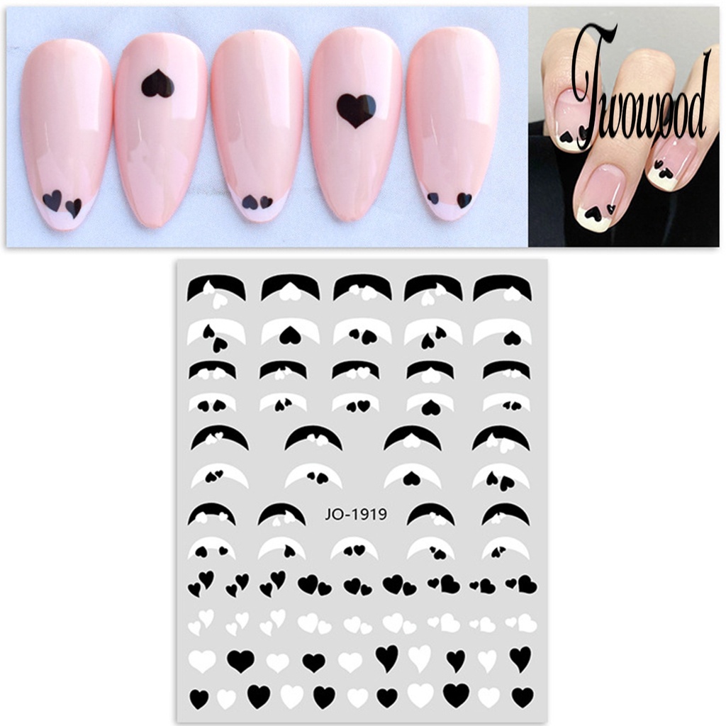 Twowood Stiker Kuku Motif Hati Tahan Air Untuk Nail Art DIY