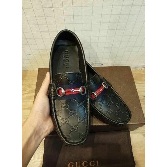 Toko Terpercaya ORI LEATHER SEPATU GUCCI LOAFERS BLACK LEATHER BCKLE MIRROR QUALITY BARANG BAGUS