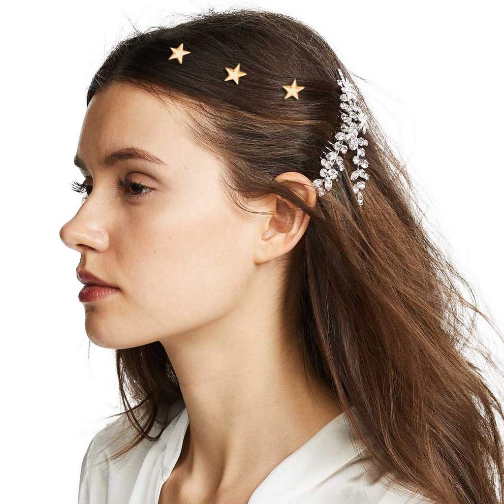 5Pcs Korean Fashion Mini Metal Spiral Star Hair Clips/Gold Vintage Alloy Twist Pins/Wedding Bridal Hair Comb Clip Accessories