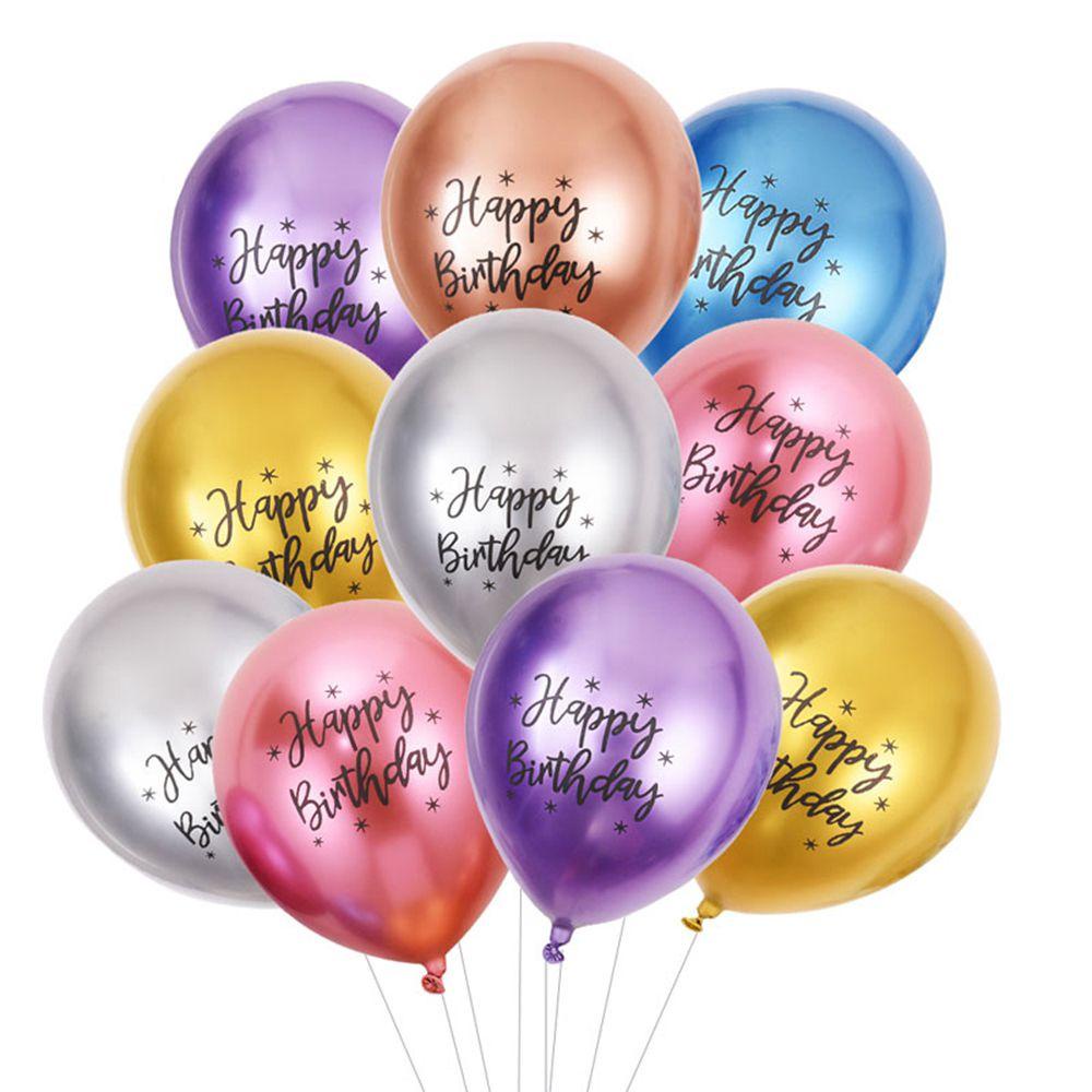 [Elegan] Balon Logam Tiup 12inci Pola Cetak Anniversaire Perlengkapan Pesta Happy Birthday