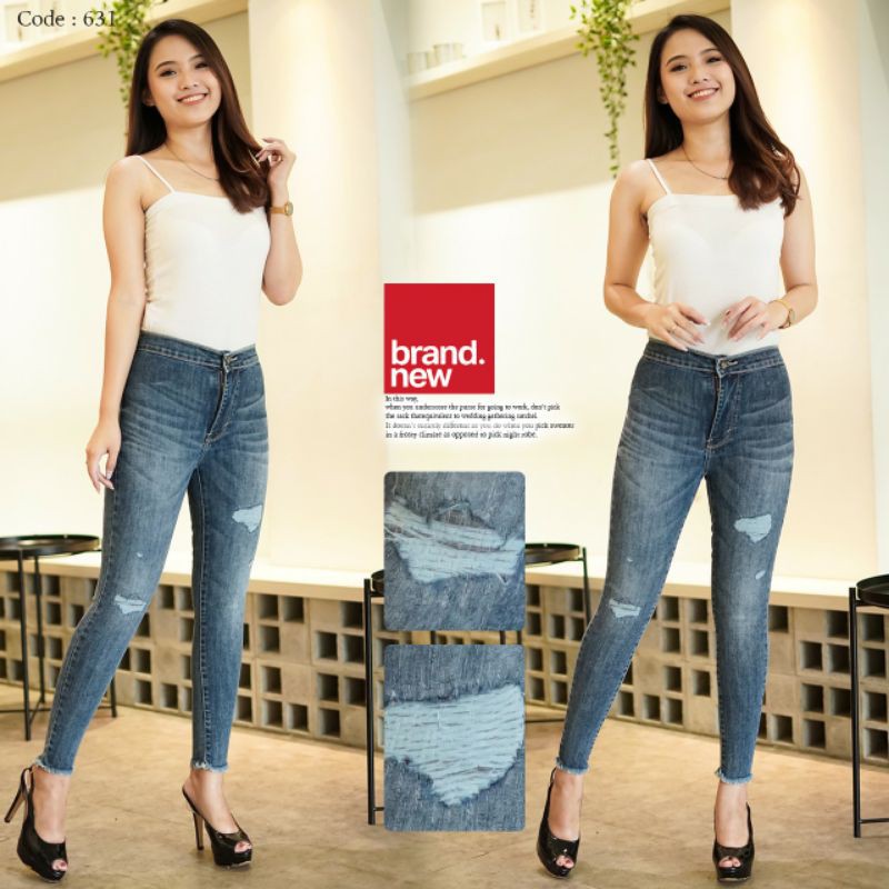 AY CLOTHIER / JL 631 / CELANA JEANS WANITA MURAH / HW JEANS MURAH / HIGHWAIST MURAH / RIPPED JEANS