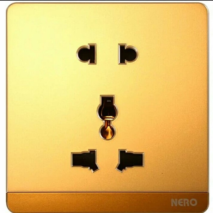 NERO Stop Kontak Universal DECORA Gold Tanam Stopkontak Internasional Warna Emas Modern