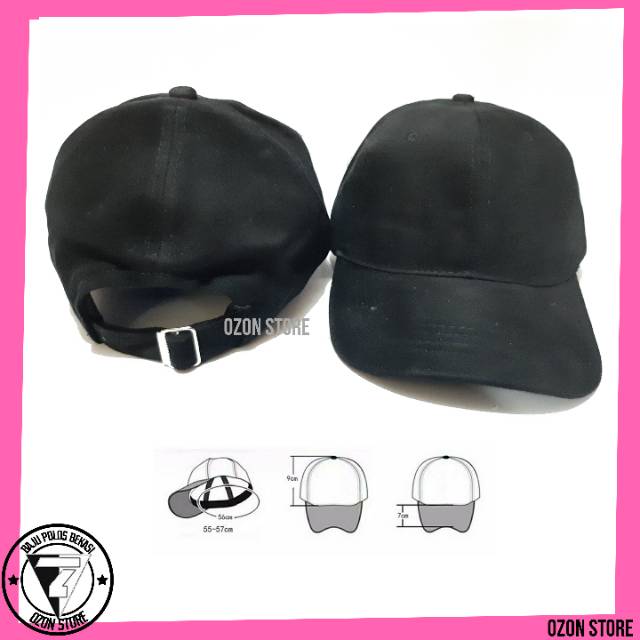 Topi Baseball Distro Caps Polos Pengait Besi Bahan Rapel Premium - Hitam