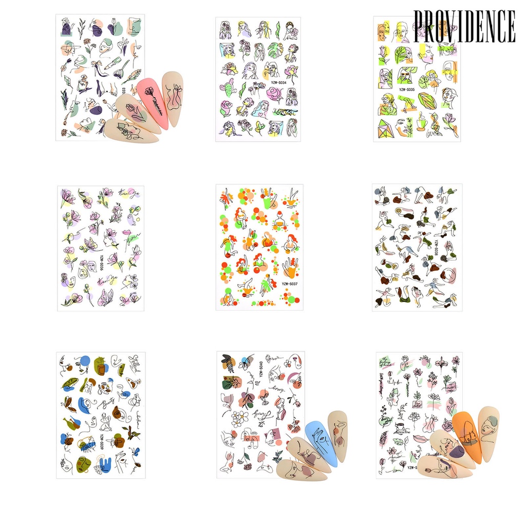 Providence 3pcs / Set Stiker Kuku 3d Motif Wajah Wanita Abstrak Tahan Lama Untuk Nail Art / Manicure