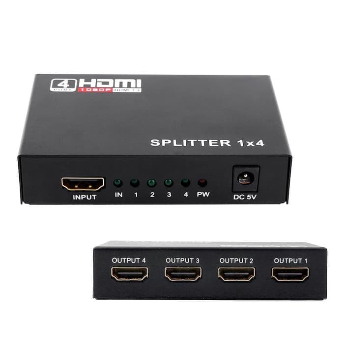 Hdtv splitter NB 4 port 3d 1080p adapter box standard for pc laptop ps - Hdtv cabang 1 input to 4 output adaptor