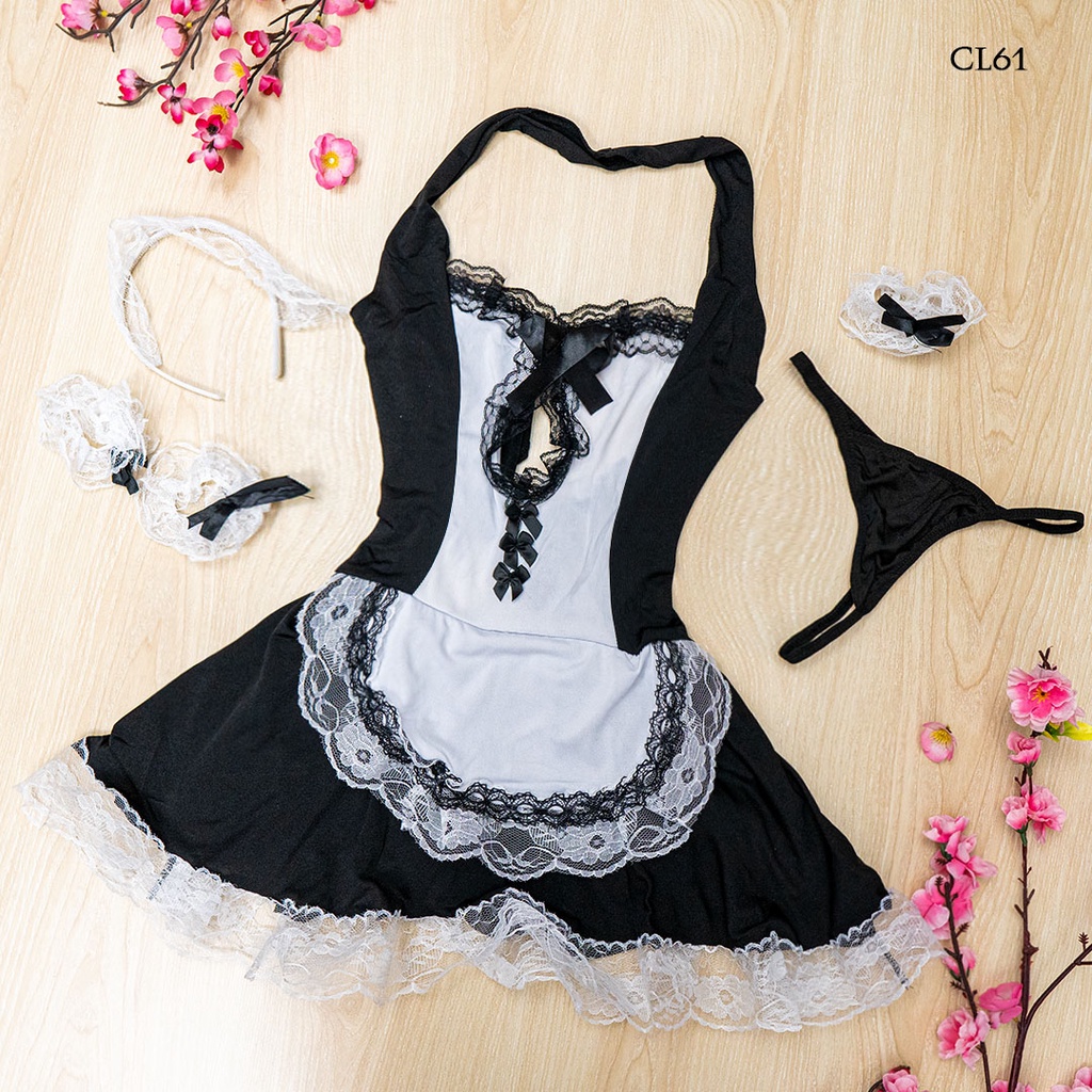 [SIAP KIRIM] KOSTUM PELAYAN SEKSI COSTUME LINGERIE MAID PREMIUM HITAM CL61