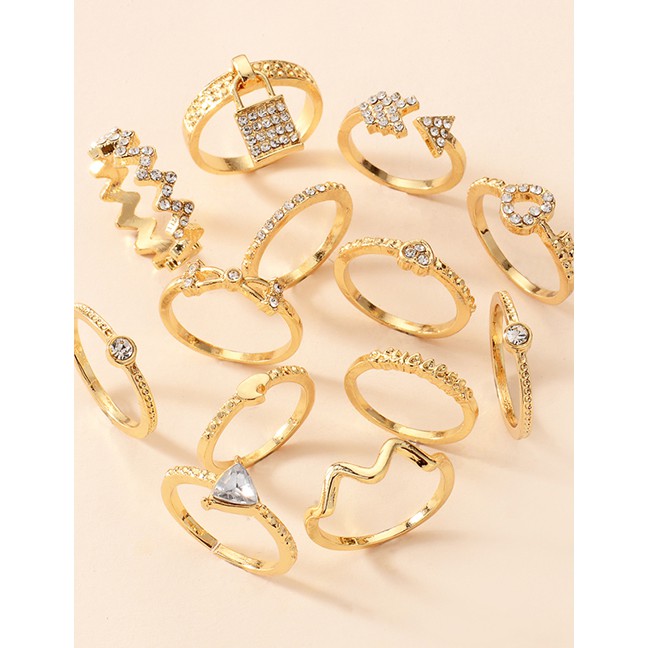 LRC Cincin Fashion Gold Color Alloy Ring 13 Set P82846
