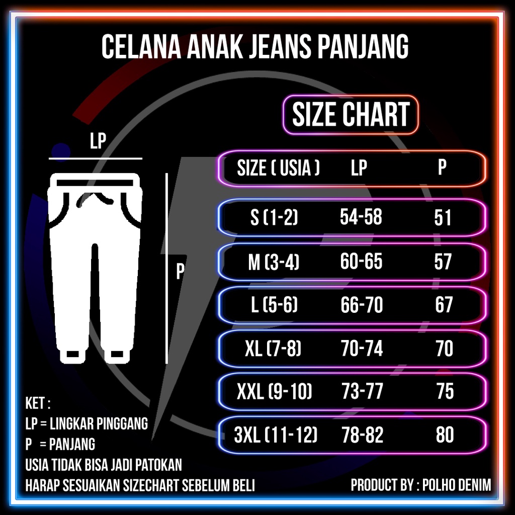 Celana Anak Jeans Panjang Usia 1-12 Tahun BY POLHO DENIM