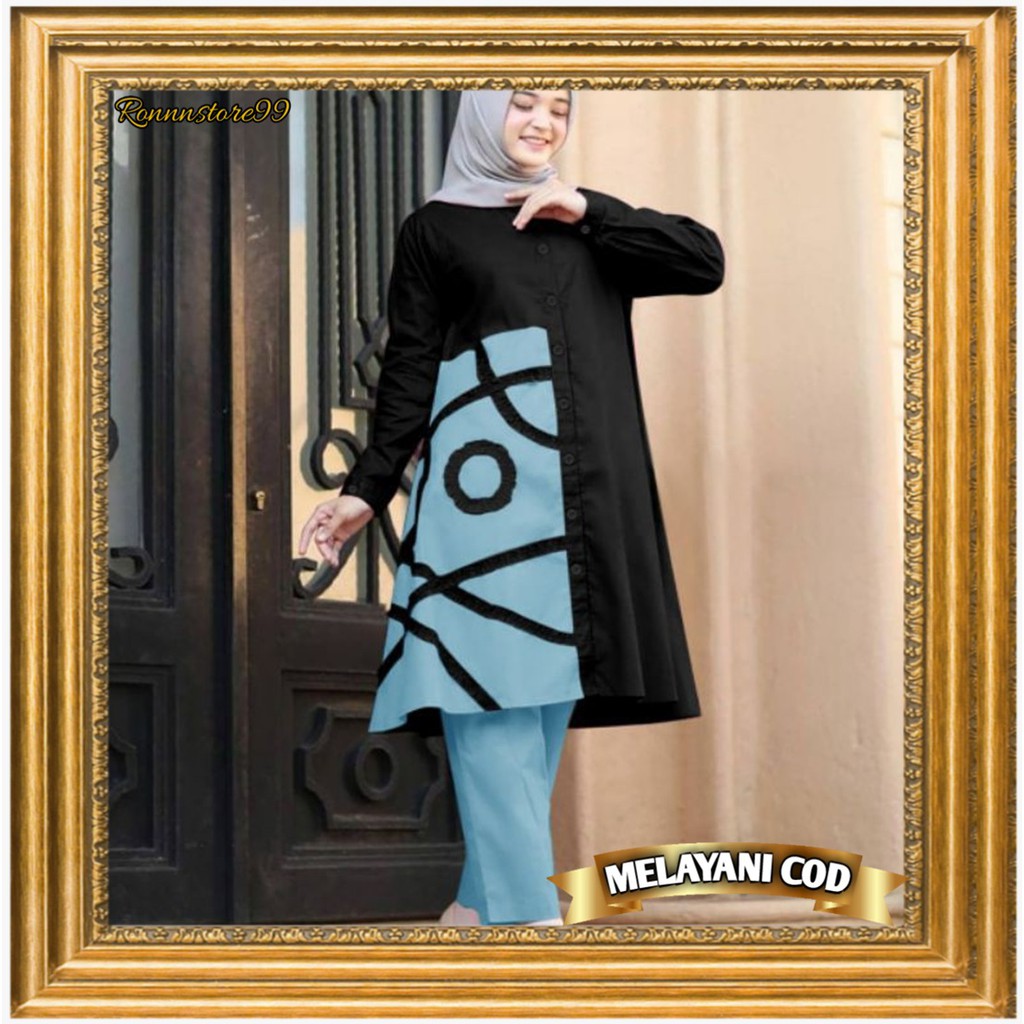 Baju Setelan Wanita Kekinian Model Terbaru 2021 Set Ninos Bahan Mocrepe Ukuran XL Pesta Lebaran