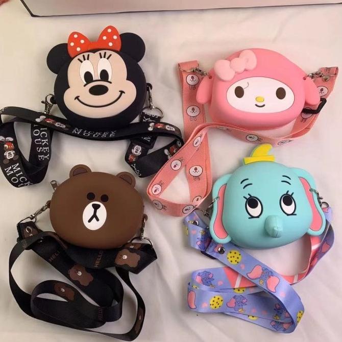 Dompet tas mini jelly silikon anak line miki melodi gajah karakter