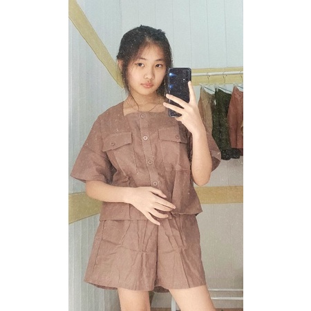 one set crop celana pendek// Korea style