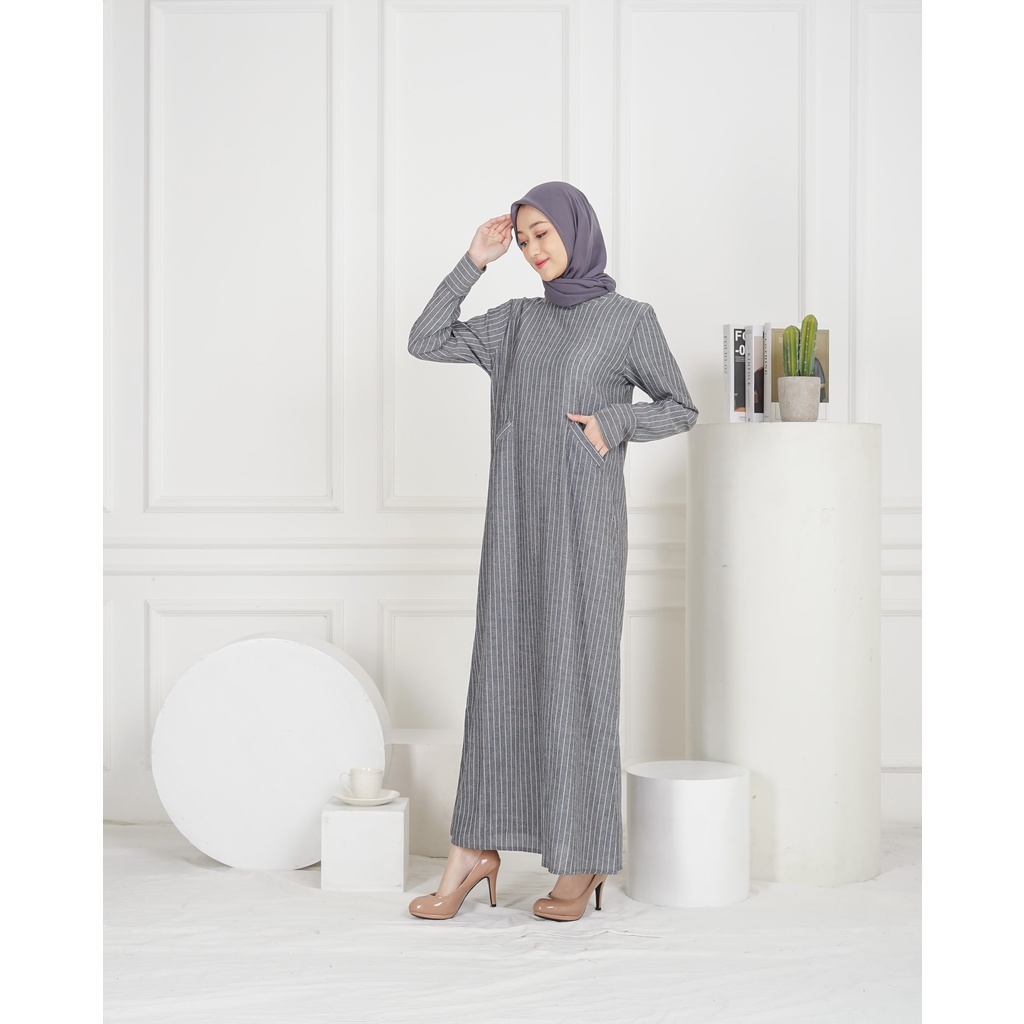 Demorin - Gamis Salur Motif Garis Fashion Wanita Muslim Premium