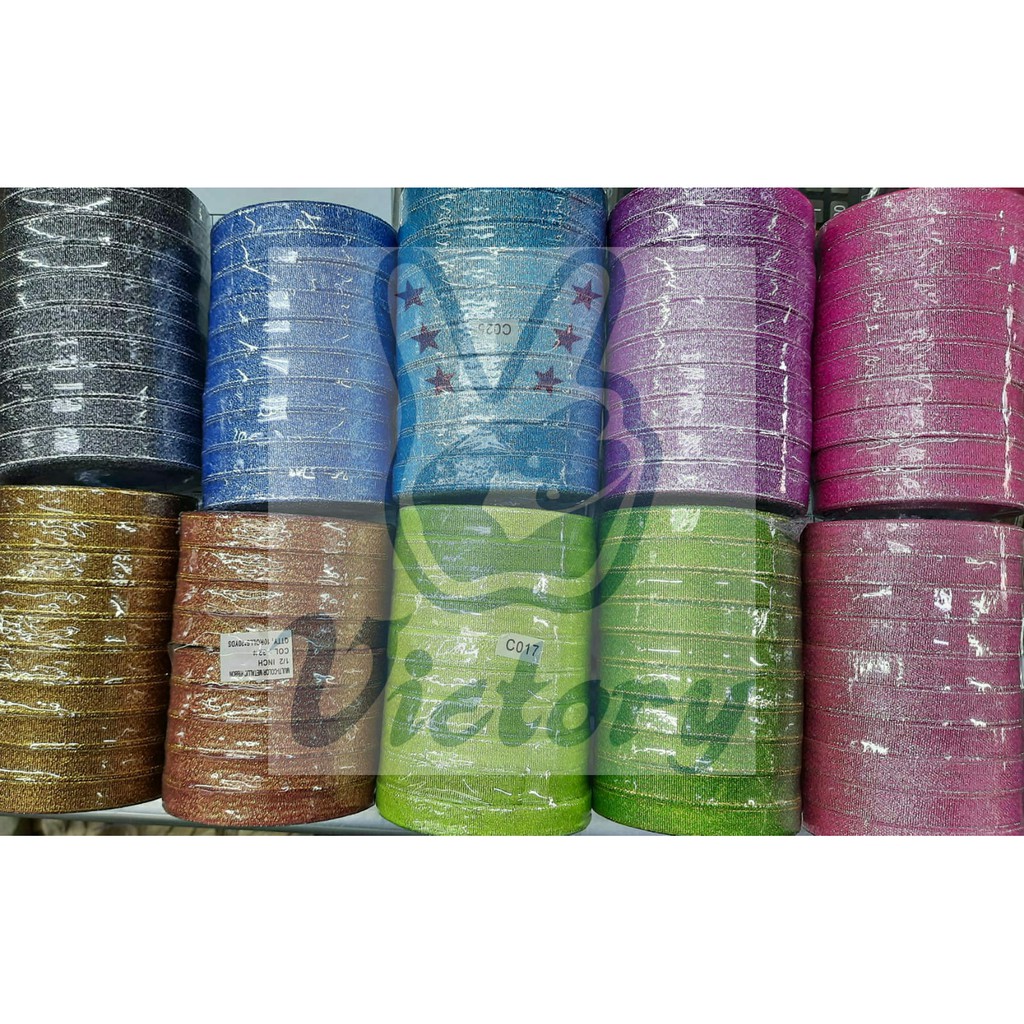 

Pita Glitter / Pita Kain metalik Warna 3/4 inch/ 2 cm per pack isi 10 roll