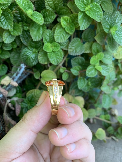 Cincin Pria Mewah Batu Kecubung Teh Smoky Quartz Champagne Kantoran Ring Gold Filled