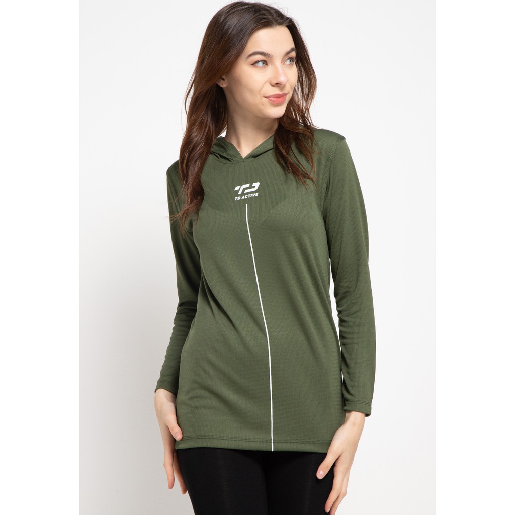 Td Active LS020 Baju Senam Muslim Hoodie Wanita Tangan Panjang Hijau Army