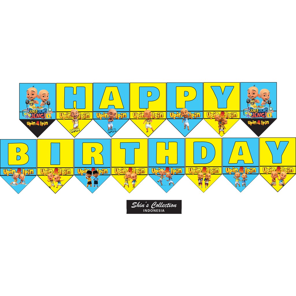 Banner bunting flag Happy Birthday ulangtahun Upin Ipin set