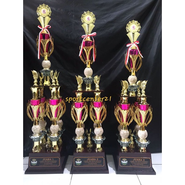 TROPHY TIANG 4 FULL MARMER DAN KACA/PIALA 4 KAKI 1 SET JUARA 1-2-3