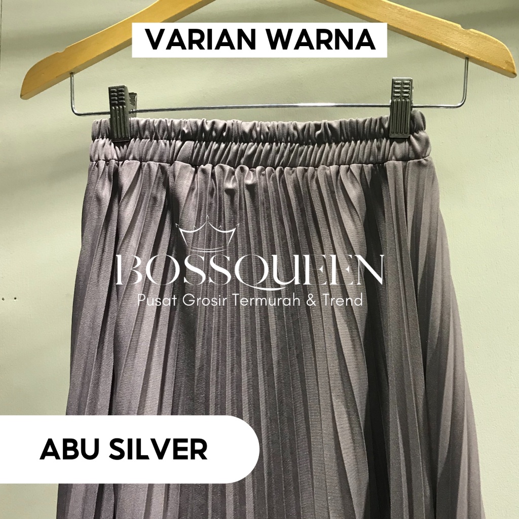 ROK PLISKET BAWAHAN PANJANG JUMBO/ROK. KERJA WANITA MUSIMAH TERMURAH TERLARIS-Abu silver