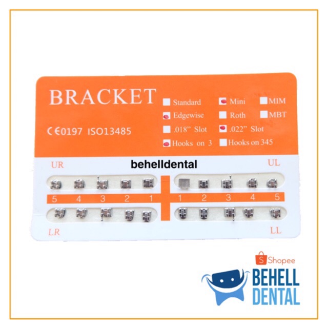 ANTI KARAT Bracket Behel Fancy Orange Metal Mini Edgewise 0.22 Dental Permanen Orens Oranye ORI